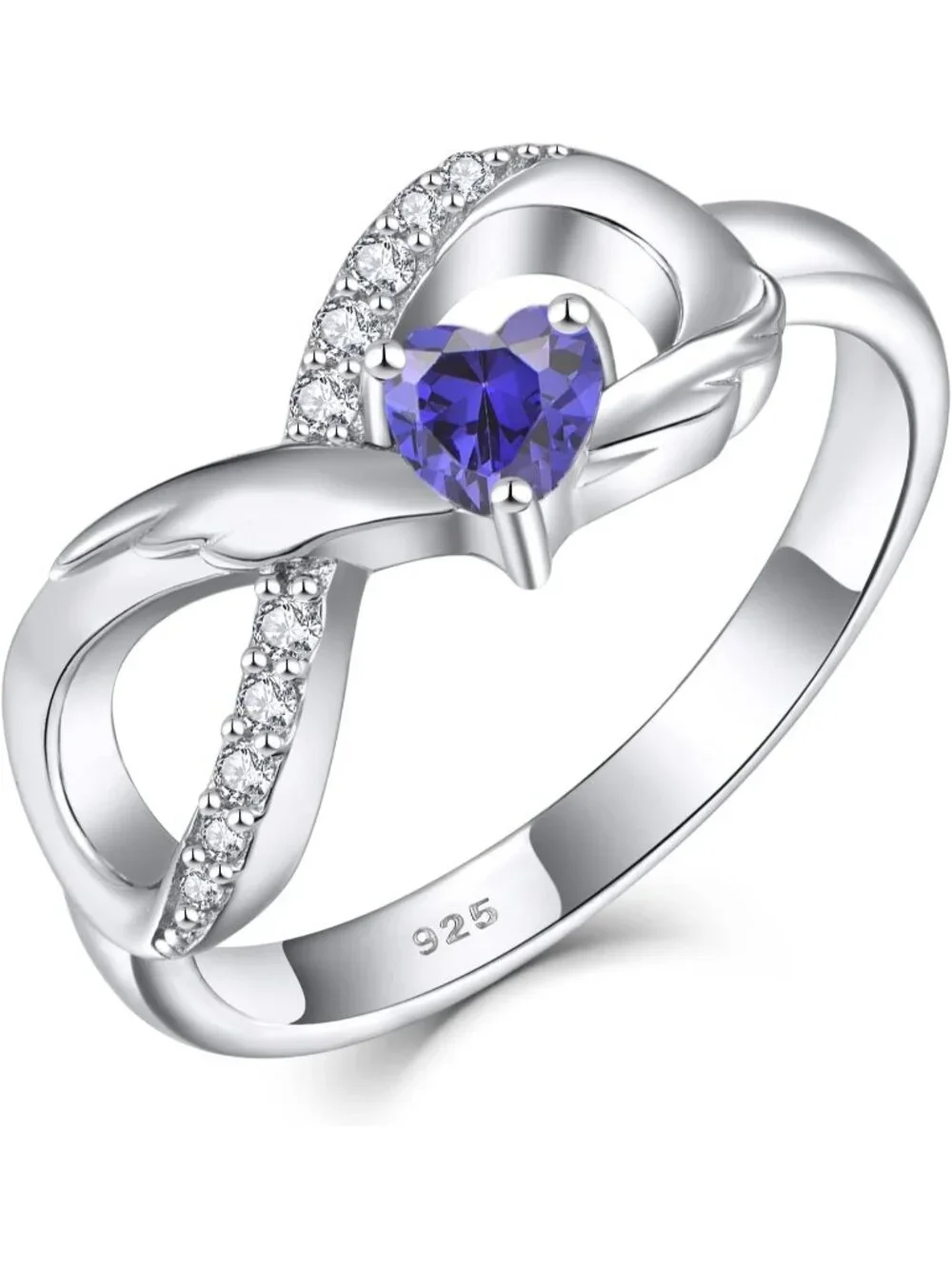 Women's Tenzanite 925 Sterling Silver Infinity Promise Angel Wings Heart Ring
